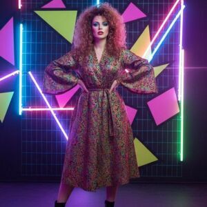 Vintage 90s Dora C Silky Lounge metallic floral paisley brocade Robe